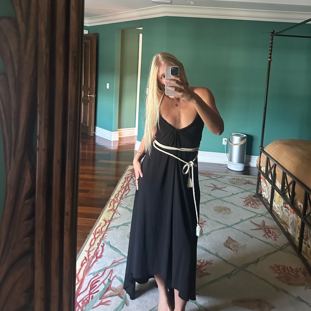 Ramy Brook Black Strapless Dress with White Rope Detail